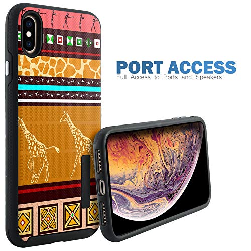 CasesOnDeck Case Compatible with [Apple iPhone X | iPhone Xs][Grip Tactical] iPhone Xs Hybrid Bump and Drop Protection Case Slim Fit Dual Layer Cover (Giraffe Tribal) - color: Giraffe Tribal