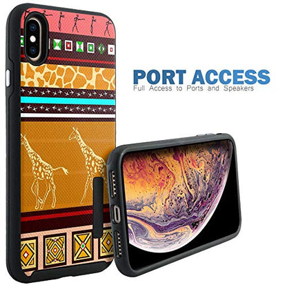 CasesOnDeck Case Compatible with [Apple iPhone X | iPhone Xs][Grip Tactical] iPhone Xs Hybrid Bump and Drop Protection Case Slim Fit Dual Layer Cover (Giraffe Tribal) - color: Giraffe Tribal