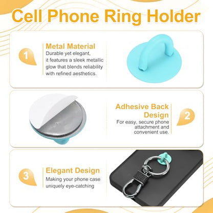 12Pcs Phone Ring Holder (0.7 Inch) - Adhesive Round Shaped Phone Finger Grip Hook Smartphones Keychain Ring Charm Loop for DIY Tablet Case Accessories, Light Blue - color: Light Blue