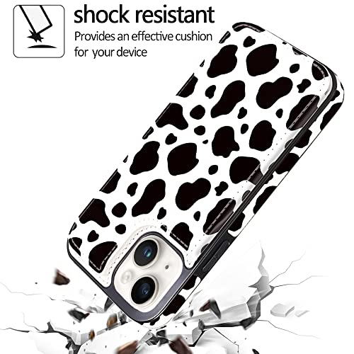 Compatible with iPhone 14 6.1" and iPhone 13 6.1" Wallet Case with Card Holder Folio Flip PU Leather Kickstand Card Slots Case Double Magnetic Clasp and RFID Blocking Cover 6.1 Inch (Cow Print) - color: Black Cow Print, size: iPhone 14/13