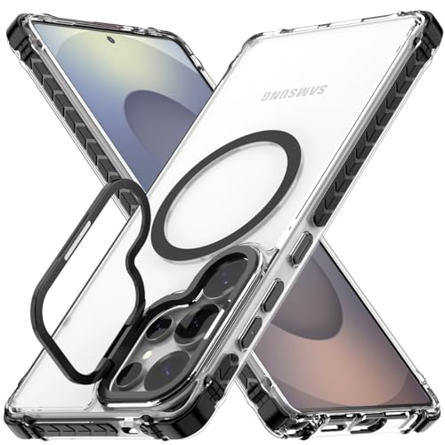 Nvollnoe for Samsung S25 Ultra Case Compatible with MagSafe Military Grade Shockproof Heavy Duty Protective Adjustable Kickstand Ultra Clear Magnetic Phone Case for Samsung S25 Ultra(Black) - color: Clear-Black