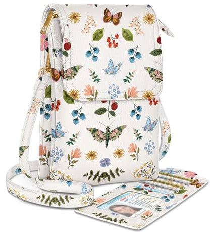 Small Crossbody Phone Purse for Women | Card Slots, Leather Cell Phone Wallet, Adjustable Shoulder Strap, Cross Body Bag for Girls and Ladies, Cute Design - color: Butterfly Flower
