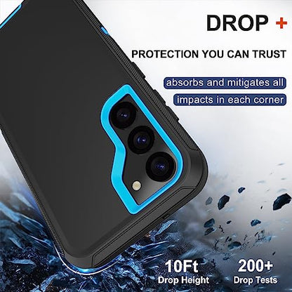 for Samsung Galaxy S23 Case with Belt Clip Holster, 2 x Screen Protector, Heavy Duty Military Grade Full Body Shockproof Dust-Proof Rugged Protective Cover for Samsung S23 5G (Black Blue) - color: Black/Blue
