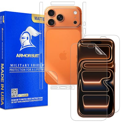 ArmorSuit 2+2 Pack Paper-Feel Texture Full Body Skin + Screen Protector for iPhone 17 Pro Max [6.9 inch] MilitaryShield Matte Film - Made in the USA - size: iPhone 17 Pro Max 6.9" Full Skin-Matte