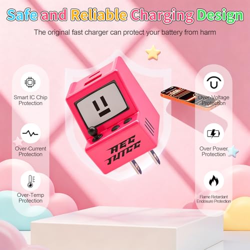 Aolcev for iPhone Charger 2 in 1 Dual USB A USB C Charger Block Retro 30W - color: Barbie Pink