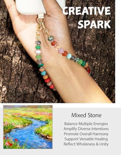 CH.yishi Beaded Phone Charm Wrist Strap with Tether Tab,Camera Lanyard - color: Mixed Stone