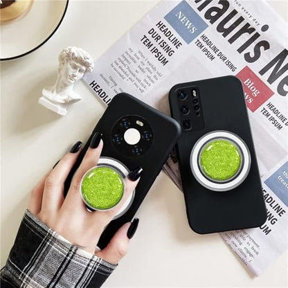 Magnetic Phone Grip Holder, Collapsible Expanding Stand with Clear Crystal Glitter Design, Universal Magnetic-Compatible for Phones & Tablets, Green Glitter