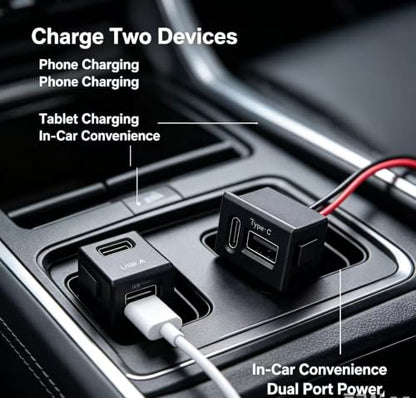 2 Pack Flush Mount USB & Type-C Car Charger Socket
