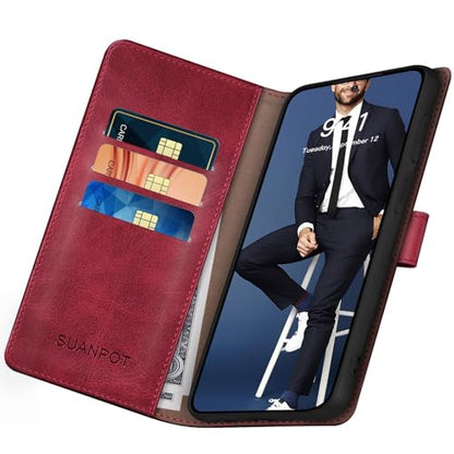 SUANPOT Compatible with Samsung Galaxy S26 Wallet case with RFID Blocking Credit Card Holder,Flip Book PU Leather Protective Cover Women Men for Samsung S26 Phone case Red - color: Red, size: Samsung Galaxy S26