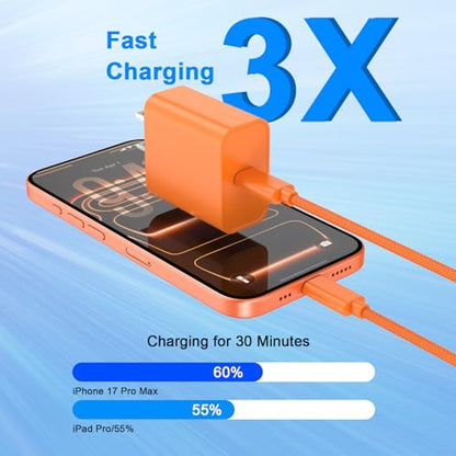iPhone 17 16 15 Charger Fast Charging 6FT, 20W USB C Charger Block & Cable - color: Orange
