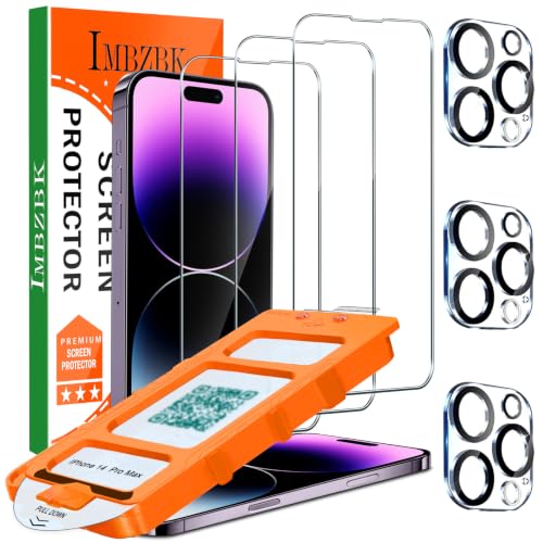 IMBZBK Screen Protector for iPhone 14 Pro Max, Tempered Glass, 3+3 Pack - color: 14 Pro Max-Transparent