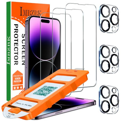 IMBZBK Screen Protector for iPhone 14 Pro Max, Tempered Glass, 3+3 Pack - color: 14 Pro Max-Transparent