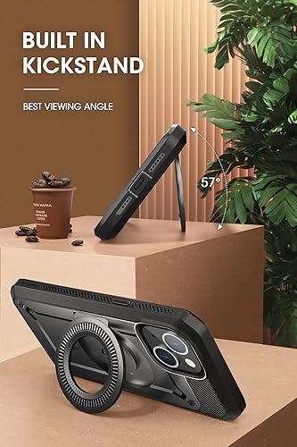 SUPCASE for iPhone 15 Case (6.1 inch), Compatible with MagSafe, Black | Built-in Kickstand, 360° Rotating Belt Clip,Screen Protector, Rugged Case for iPhone 14/13,Mil-Grade Protection, UB Pro Mag - color: Black