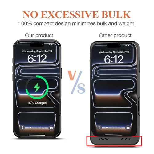 Battery Case for iPhone 17 Pro , 10000mAh Protective Charging Case with Wireless Charging Compatible with iPhone 17 Pro (6.3 inch) Rechargeable Extended Battery Pack Charger Case with Carplay (Black) - size: iPhone 17 Pro Black- 10000mAh