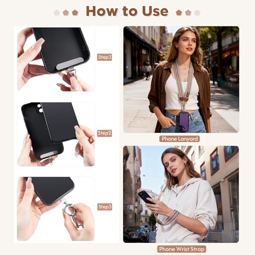 Tiostep Clip and Go Strap for Phone with Wallet Crossbody Phone Lanyard Adjustable and Anti-Theft Leather Purse with RFID Zipper Pouch for Travel Daily Life. Medium White-Brown - color: White Brown