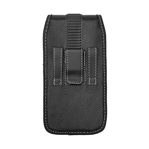 Nylon Cell Phone Holster for LG K51, Stylo 6, Motorola Moto G Stylus 5G 2022/2023/2024/2025, Edge Samsung A16 - Vertical Case Canvas Waist Carrying Pouch with Belt Clip/Loops, Black - size: Large