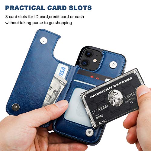 ONETOP for iPhone 12 Mini Wallet Case with Card Holder,Blue - color: Blue