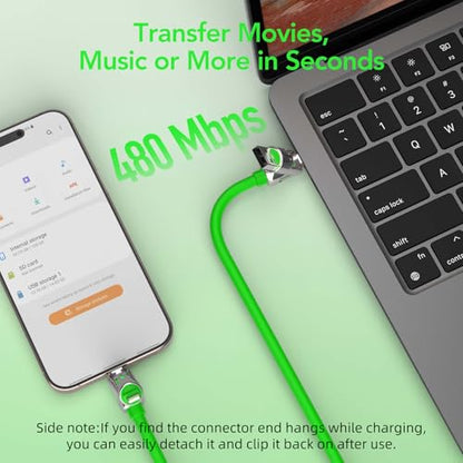MFish 240W 4-in-1 Fast Charging Cable, Green, 6.6FT - color: Green, size: 6.6FT