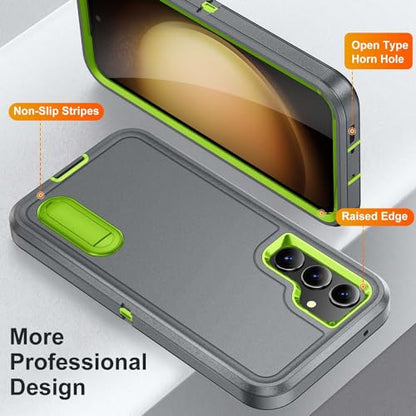 for Samsung Galaxy S23 FE Case with Kickstand Case 3-Layer Military Grade Protective Case Cover Silicone Heavy Duty Rugged Shockproof for Galaxy S23 FE Phone Case (Gray+Green) - color: Gray+Green