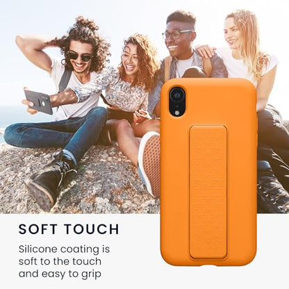 kwmobile Case for Apple iPhone XR Case - Soft TPU Cover with Silicone Coating - with Hand Strap and Stand Function - Shockproof - Fruity Orange - color: Fruity Orange