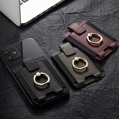 2Pcs RFID Leather Card Holder for Phone, Stick-On Wallet with Ring | Phone Wallet Stick On Back Of Phone Case. Adhesive For iPhone Wallet Holds Credit Cards/ID/Pockets. Viewing Freely Ring Stand - color: Green+WinRed