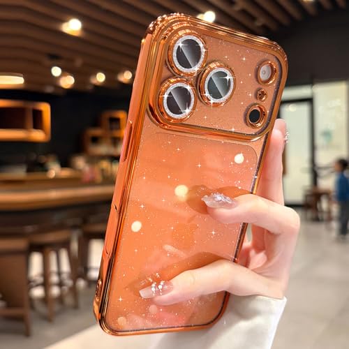 Glitter Case for iPhone 17 Pro Max,Clear 17 Pro Max Case Built in Shiny Camera Lens Protector Women Girly Sparkly Bling Back Panel Luxury Plating Soft TPU Shockproof Protective Phone Cover 6.9",Orange - color: Orange, size: For iPhone 17 Pro Max 6.9"