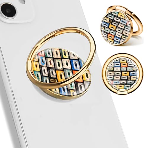 Cell Phone Ring Holder, Cute Phone Ring Grip Stand, 360°Rotation Funny Metal Kickstand Finger Grip Cute Colorful Cassette - color: Cute Colorful Cassette