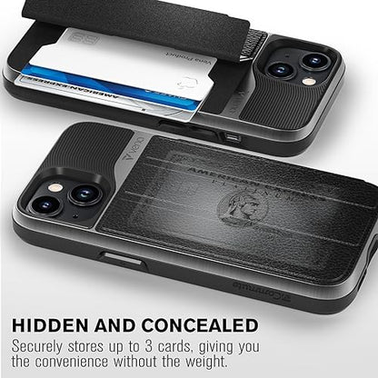 VENA vCommute for iPhone 15 Wallet Case, Black | Military-Grade Drop Protection, Premium Leather Magnetic Flap Cover, Hidden Card Holder, RFID Blocking, Multi-Angle Kickstand - color: Classic - Black, size: iPhone 15