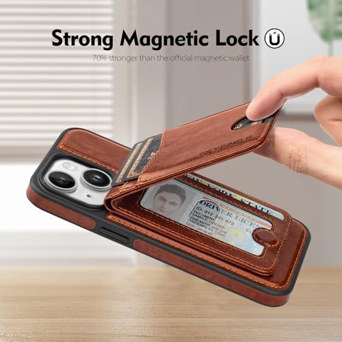 SkyEagle Compatible with MagSafe iPhone 15 Wallet Case,Brown | Detachable Magnetic Credit Card Holder,RFID Blocking,PU Leather,Kickstand,Flip Phone Case,Shockproof Cover for Men & Women - color: Brown, size: iPhone 15 - 6.1"