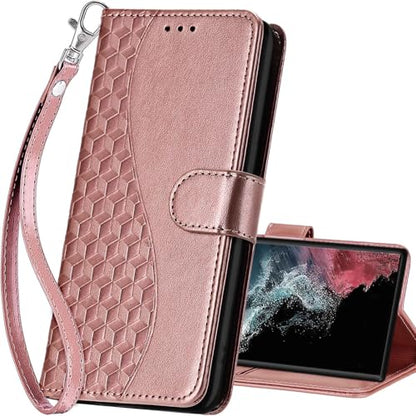 for Samsung Galaxy S23 Ultra Wallet case, Rose Gold | 3 Card Holders, Kickstand, Shockproof TPU Shell, PU Leather, Magnetic Closure, Protective Flip Folio Cover, Women - color: 5