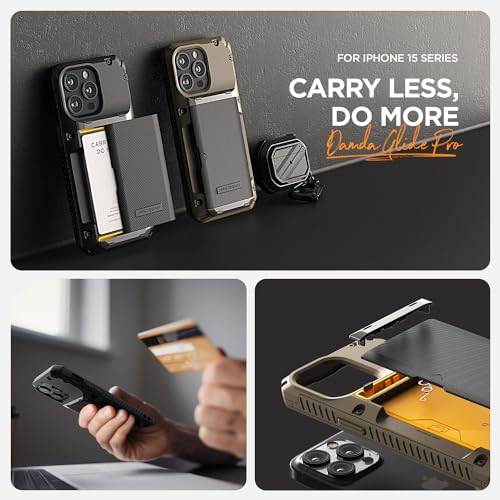 VRS DESIGN Compatible with iPhone 15 Pro Max Case with Card Holder [Damda Glide Pro], Sturdy Semi Auto 4-Card Slot, High Durability & Style Designed for iPhone 15 Pro Max (2023) Groove Khaki - color: Khaki, size: iPhone 15 Pro Max