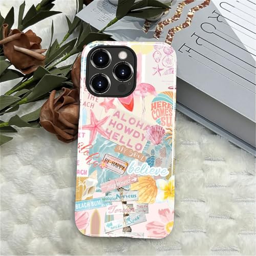 Case Compatible with iPhone 15 Pro Max, Cute Dual Layer Hybrid Phone Cover, Military Grade Drop Protection, Aesthetic Shockproof Phone Case for Women Girls, Pastel Pink Summer Collage - color: Pastel Pink Summer Collage, size: Iphone 15 Pro Max