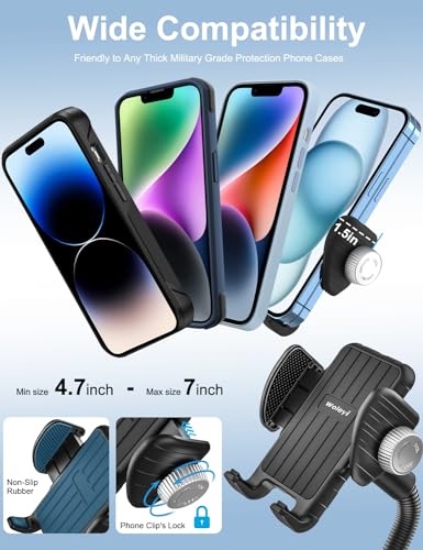 Gooseneck Phone Holder for Bike - Motorcycle Phone Mount, 360° Rotatable Adjustable Cell Phone Handlebar Clamp, Scooter Phone Clip, for iPhone Air 17 Pro Max 16 1514 13, S25, 4.7-7" Smartphones