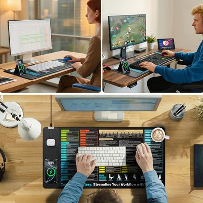 Wireless Charging Mouse Pad with Foldable Phone Holder, 31.5"x15.8" in - color: Black Excel-Phone Holder-31.5"x15.8"