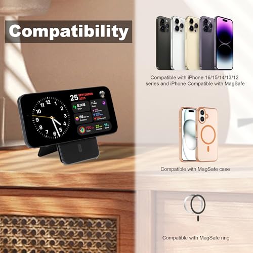 Magsafe Wallet with Adjustable Stand, Magnetic Phone Card Holder - color: Leather Stand No Clip - Ebony Black