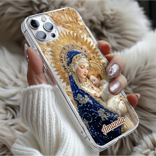 Holy Mother’s Tender Love - Personalized Clear Silicone Phone Case Custom Picture Cover Cute Aesthetic Protective Cellphone Accessory Shockproof Unique Christian Religious Present Women Mom