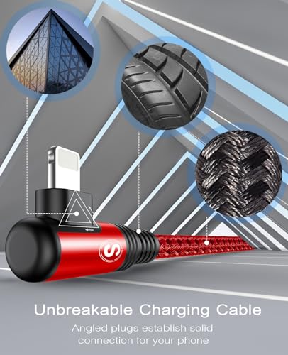 Right Angle i Phone Charger Cable 2-Pack, 3.3FT, [Apple MFi Certified] Ligtning Cable Fast Charging Nylon Braided Compatible with i Phone 14/13/12/11 Pro Max/XS MAX/XR/XS/X/8/7/Plus/6S/6/SE/5S/i Pad - color: Red, size: 3.3ft+3.3ft