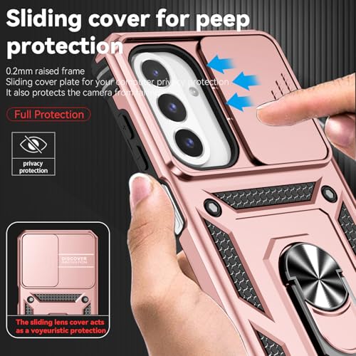 for Samsung Galaxy A17 / Galaxy A26 5G Case, with Slide Camera Cover HD Screen Protector [Military Grade Drop Tested] Ring Holder Kickstand Protective Phone Case for Samsung Galaxy A17, Rose Gold - color: Rose Gold w/ Slide Camera 2nd gen. Military Grade