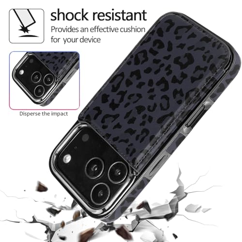 for iPhone 17 Pro Wallet Case with Card Holder,Black Purple Leopard | Flip PU Leather,Built-in Card Slots, Kickstand and Shockproof Case Cover 6.3 inch - color: Black Purple Leopard, size: iPhone 17 Pro 6.3 inch