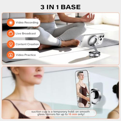 A2C Gym Magnetic Phone Holder, Aluminum Alloy Phone Mount with Suction Cup - color: Silver
