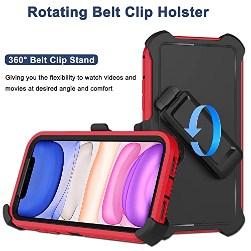 for iPhone 11 Case with Belt Clip Holster, 2 x Screen Protector, [Military Grade] Heavy Duty Full Body Shockproof Dust-Proof Drop Proof Rugged Protective Cover for Apple iPhone 11 Red - color: Red