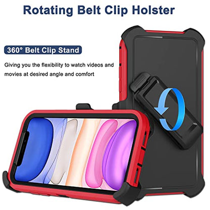 for iPhone 11 Case with Belt Clip Holster, 2 x Screen Protector, [Military Grade] Heavy Duty Full Body Shockproof Dust-Proof Drop Proof Rugged Protective Cover for Apple iPhone 11 Red - color: Red