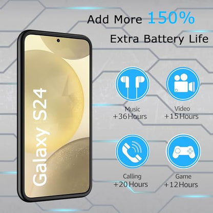 Battery Case for Galaxy S24,Upgraded 10000mAh Rechargeable Portable Extended Battery Pack Supported Qi Wireless Charging Case Compatible with Galaxy S24(6.2 inches) Charging Case-Black - size: Galaxy S24