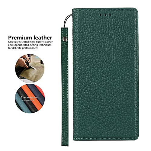 iCoverCase Compatible with iPhone 13 Pro Wallet Case, RFID Blocking Genuine Leather Magnetic Case with Wrist Strap and Card Slots Kickstand Feature Flip Cover 6.1 Inch (Green) - color: Green, size: iPhone 13 Pro