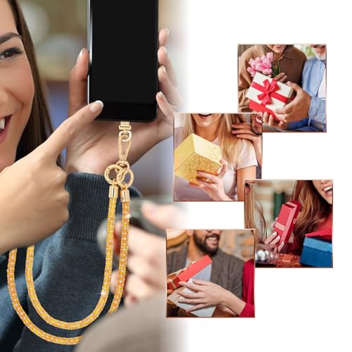 Crystal Phone Strap Crossbody and Wrist Lanyard, Anti Theft Layered & Wrist Strap Cell Phone Neck for Women - color: Orange