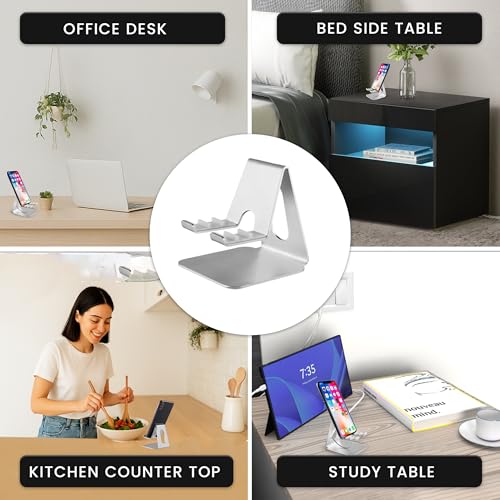 Phone Stand for Desk | 3 Position Adjustable Metal Smartphone Stand | Silver Cellphone Holder for Desk | Universal Phone Mount for Desks Compatible with Smarphones, Android | Cell Phone Accessories - style: N
