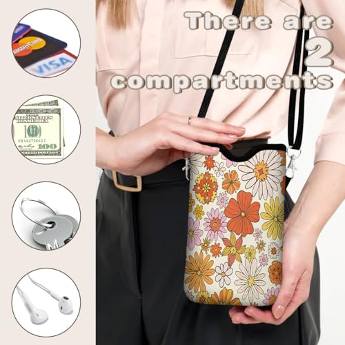 Universal Phone Sleeve Pouch with Crossbody Strap 7.6 X 4.3 Inches Shockproof Water Resistant Mobile Protection Bag-Colorful Flower Neoprene Phone Pouch Bag - color: Colorful Flower-Phone Pouch