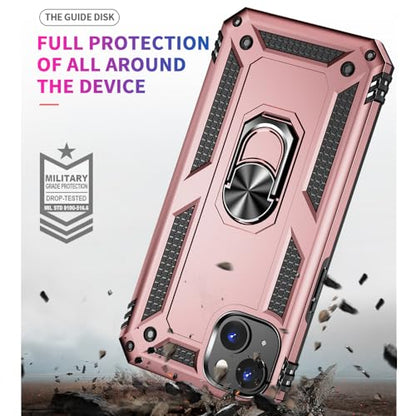 iPhone 14 Case with HD Screen Protector, Military Grade 16ft Drop Tested Ring Shockproof Protective Phone Case, Rose Gold - color: Rose Gold, size: iphone 14
