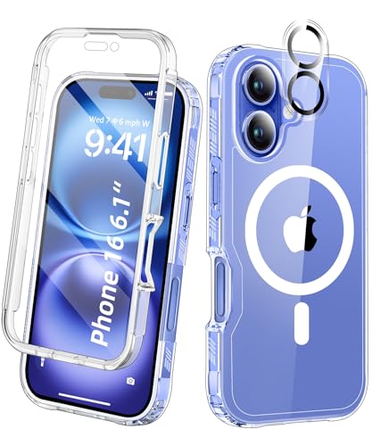 Magnetic for iPhone 16 Case Built-in Screen Protector, Clear | with Camera Lens Protector, [Compatible with MagSafe] Full Body Phone Case, Protective Cover for iPhone 16 6.1" - color: Clear, size: iPhone 16 6.1"