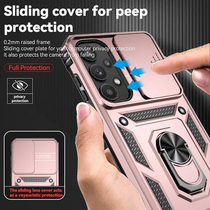 for Samsung A35 5G Case, with Screen Protectors and Camera Cover,[Military Grade] 16ft.Drop Tested Cover with Magnetic Kickstand Protective Case for Galaxy A35 5G, Rose Gold - color: Rose Gold